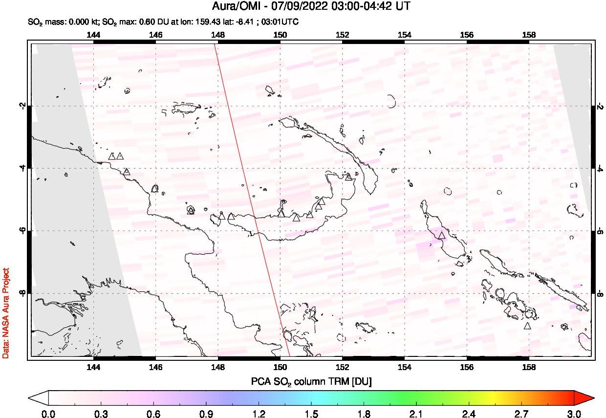 A sulfur dioxide image over Papua, New Guinea on Jul 09, 2022.