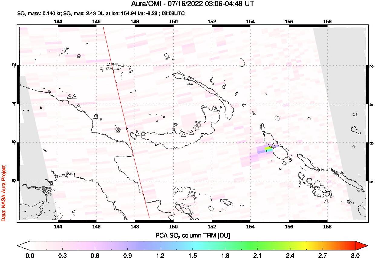 A sulfur dioxide image over Papua, New Guinea on Jul 16, 2022.