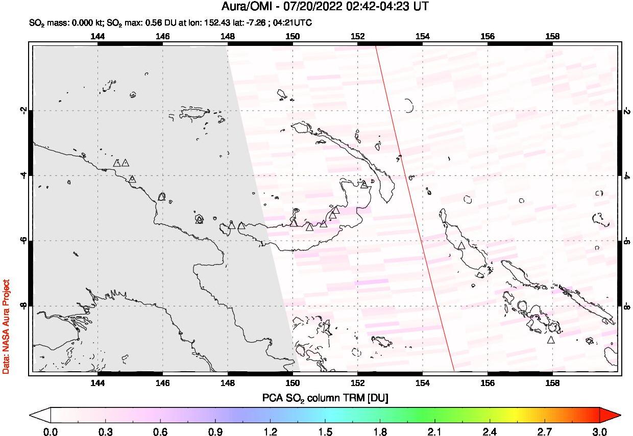 A sulfur dioxide image over Papua, New Guinea on Jul 20, 2022.