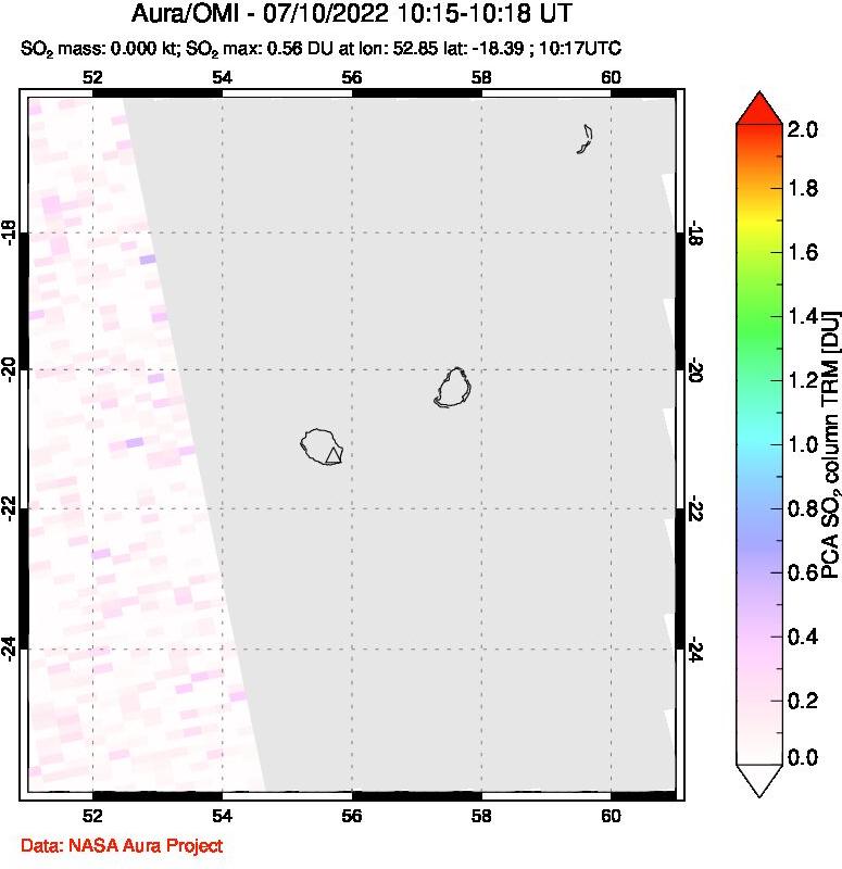 A sulfur dioxide image over Reunion Island, Indian Ocean on Jul 10, 2022.