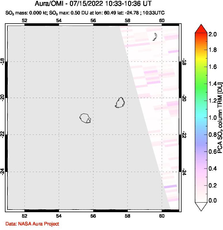 A sulfur dioxide image over Reunion Island, Indian Ocean on Jul 15, 2022.