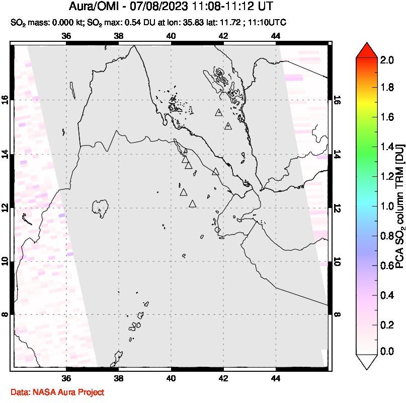 A sulfur dioxide image over Afar and southern Red Sea on Jul 08, 2023.