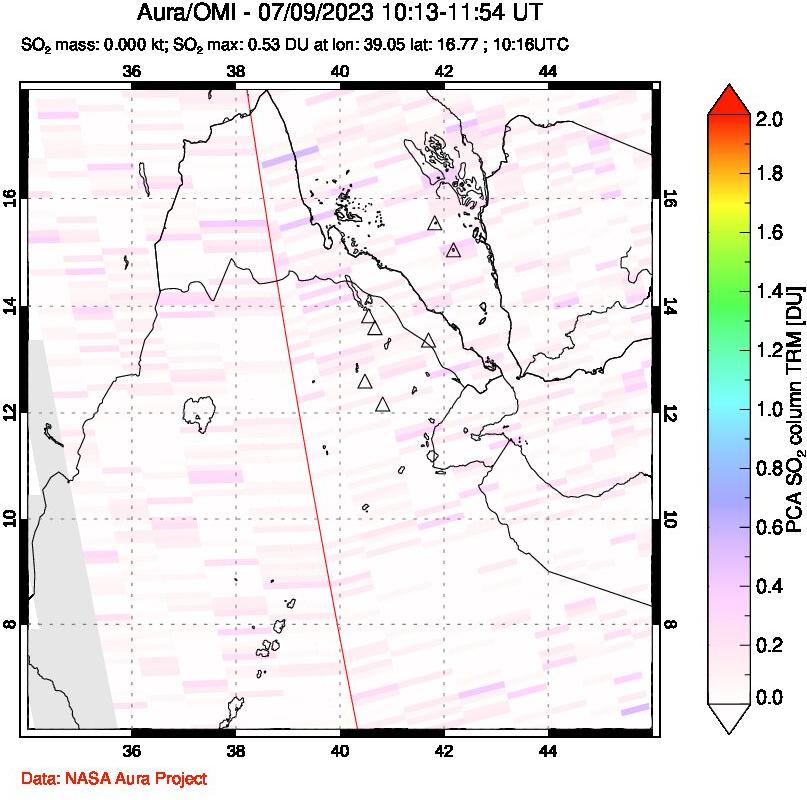 A sulfur dioxide image over Afar and southern Red Sea on Jul 09, 2023.