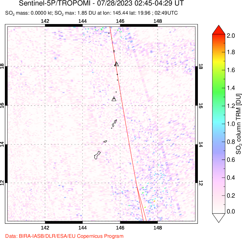 A sulfur dioxide image over Java, Indonesia on  23, 2023.