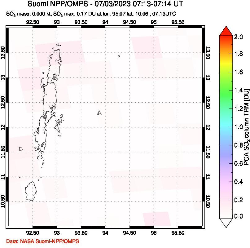 A sulfur dioxide image over Andaman Islands, Indian Ocean on Jul 03, 2023.