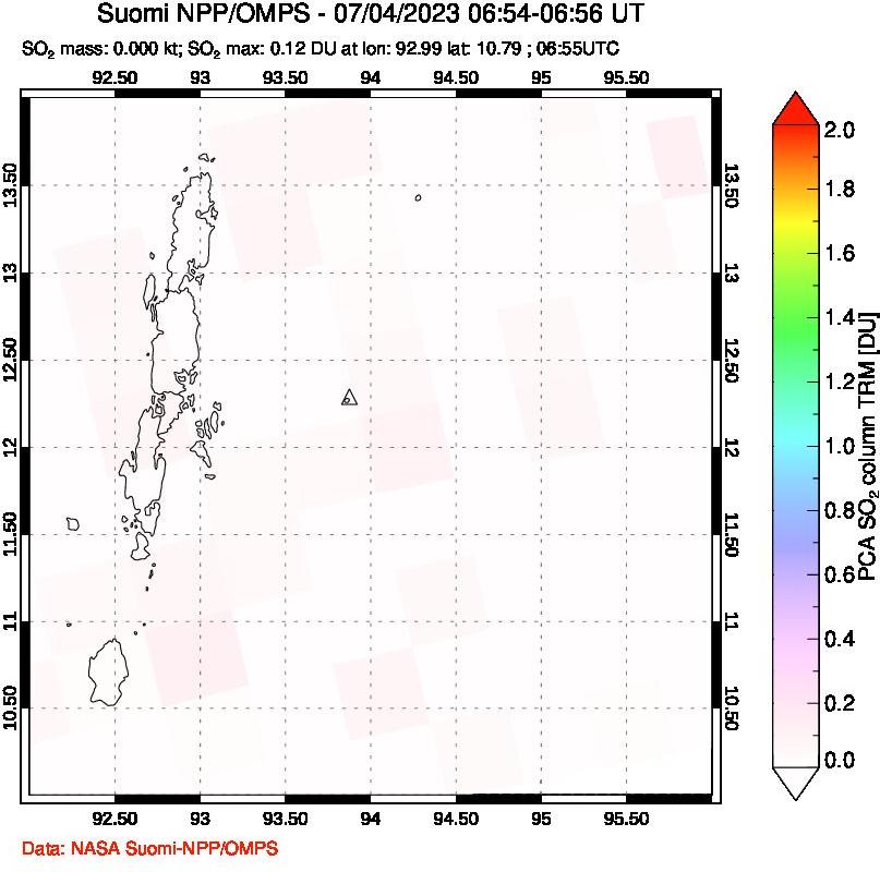 A sulfur dioxide image over Andaman Islands, Indian Ocean on Jul 04, 2023.