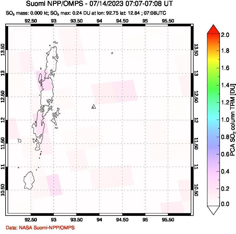 A sulfur dioxide image over Andaman Islands, Indian Ocean on Jul 14, 2023.