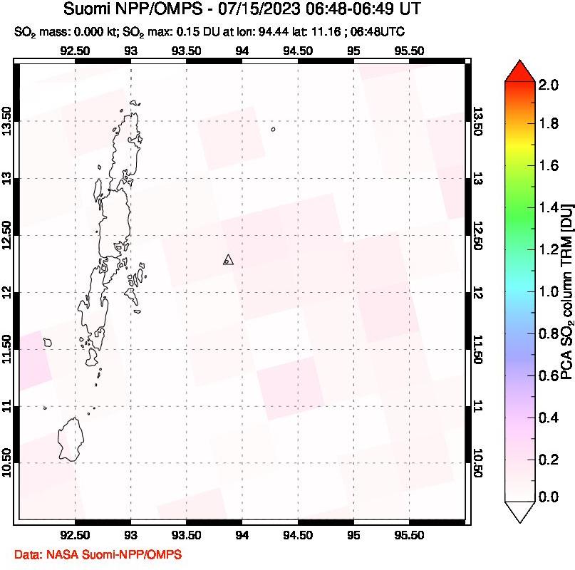 A sulfur dioxide image over Andaman Islands, Indian Ocean on Jul 15, 2023.