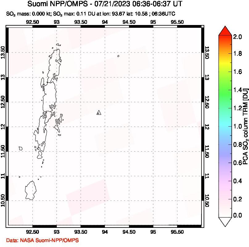 A sulfur dioxide image over Andaman Islands, Indian Ocean on Jul 21, 2023.