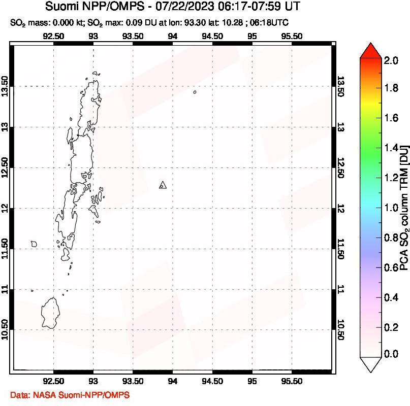 A sulfur dioxide image over Andaman Islands, Indian Ocean on Jul 22, 2023.