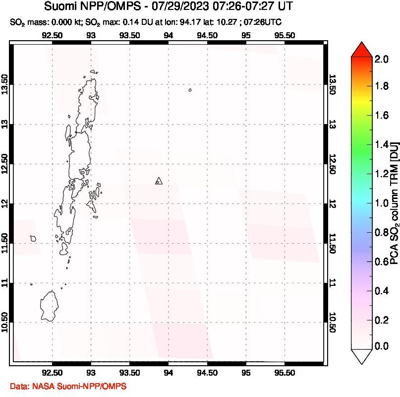 A sulfur dioxide image over Andaman Islands, Indian Ocean on Jul 29, 2023.