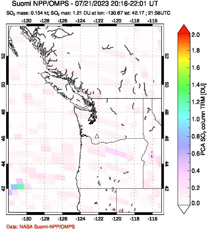 A sulfur dioxide image over Cascade Range, USA on Jul 21, 2023.