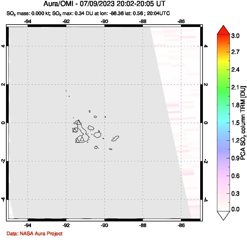 A sulfur dioxide image over Galápagos Islands on Jul 09, 2023.