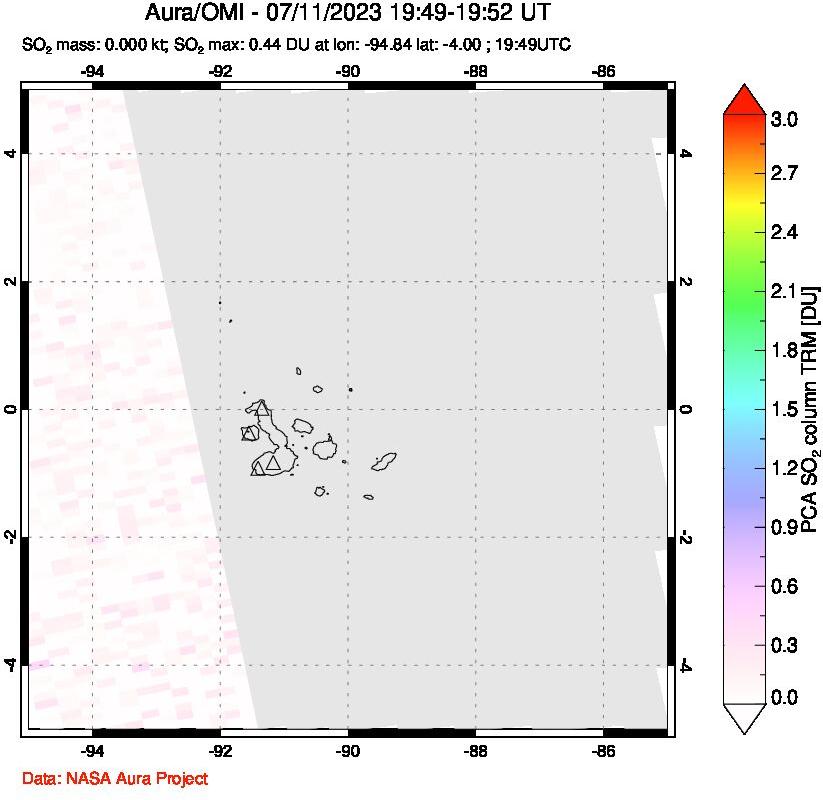A sulfur dioxide image over Galápagos Islands on Jul 11, 2023.