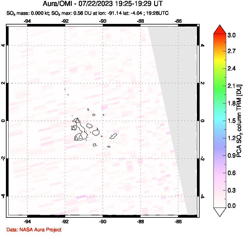 A sulfur dioxide image over Galápagos Islands on Jul 22, 2023.