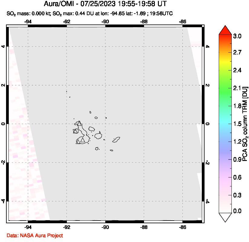 A sulfur dioxide image over Galápagos Islands on Jul 25, 2023.