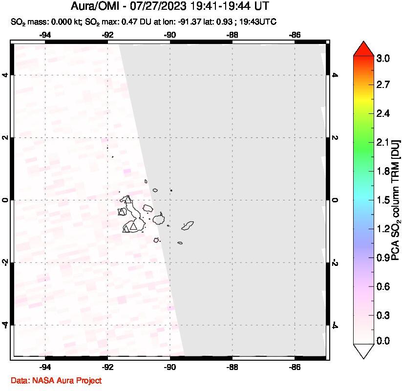 A sulfur dioxide image over Galápagos Islands on Jul 27, 2023.