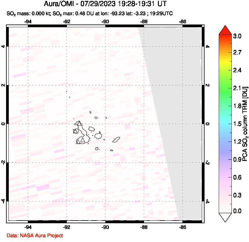 A sulfur dioxide image over Galápagos Islands on Jul 29, 2023.