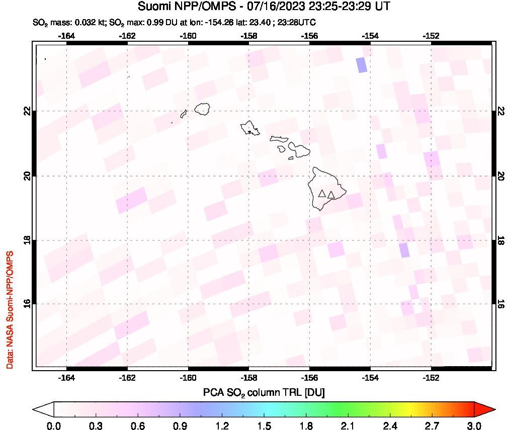 A sulfur dioxide image over Hawaii, USA on Jul 16, 2023.