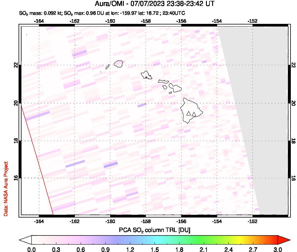 A sulfur dioxide image over Hawaii, USA on Jul 07, 2023.