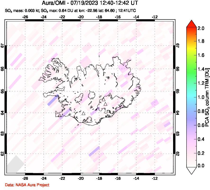 A sulfur dioxide image over Iceland on Jul 19, 2023.