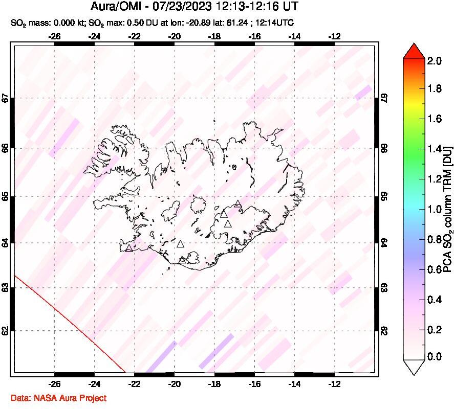 A sulfur dioxide image over Iceland on Jul 23, 2023.