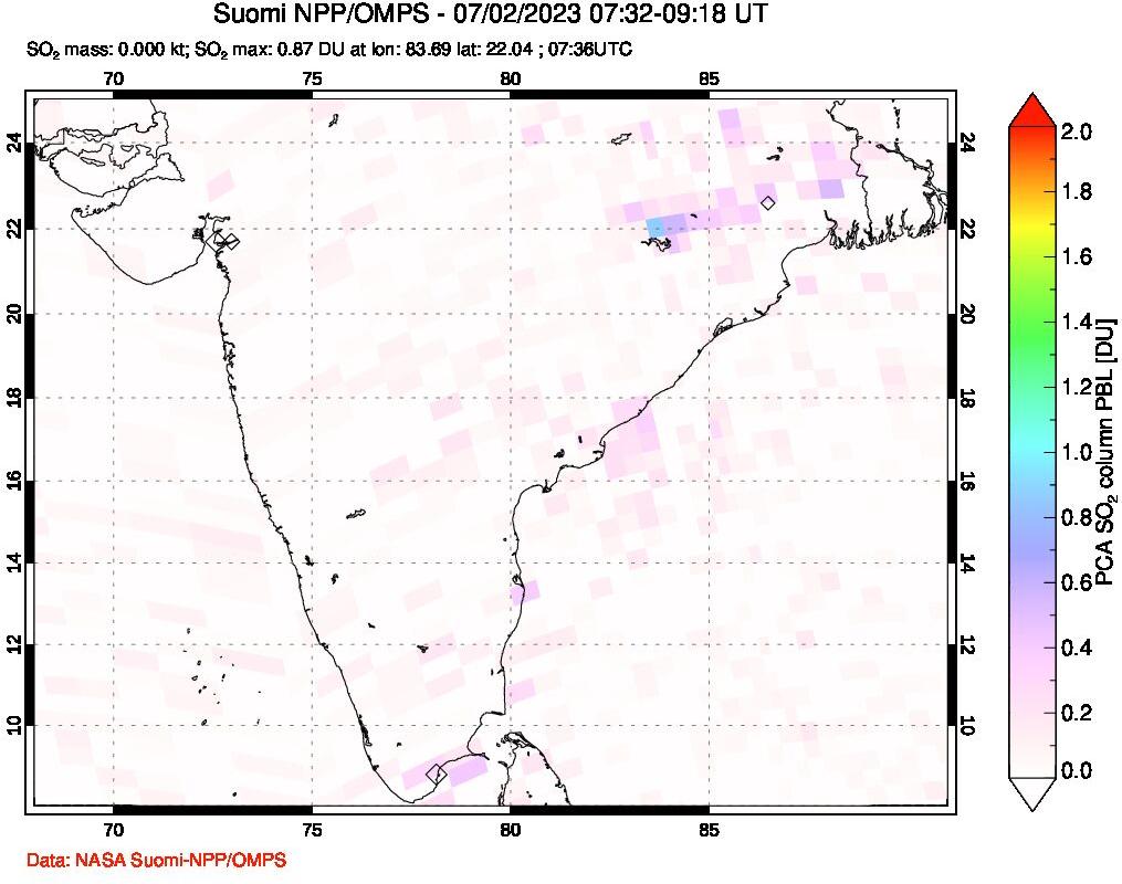 A sulfur dioxide image over India on Jul 02, 2023.