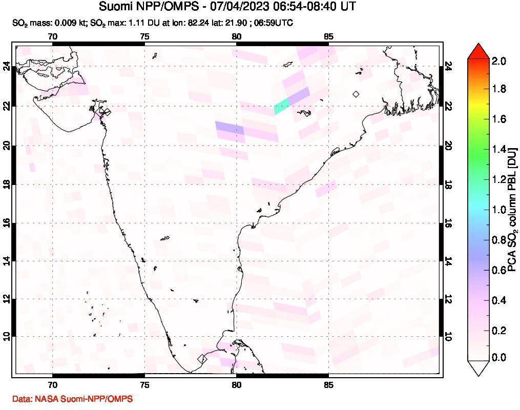 A sulfur dioxide image over India on Jul 04, 2023.