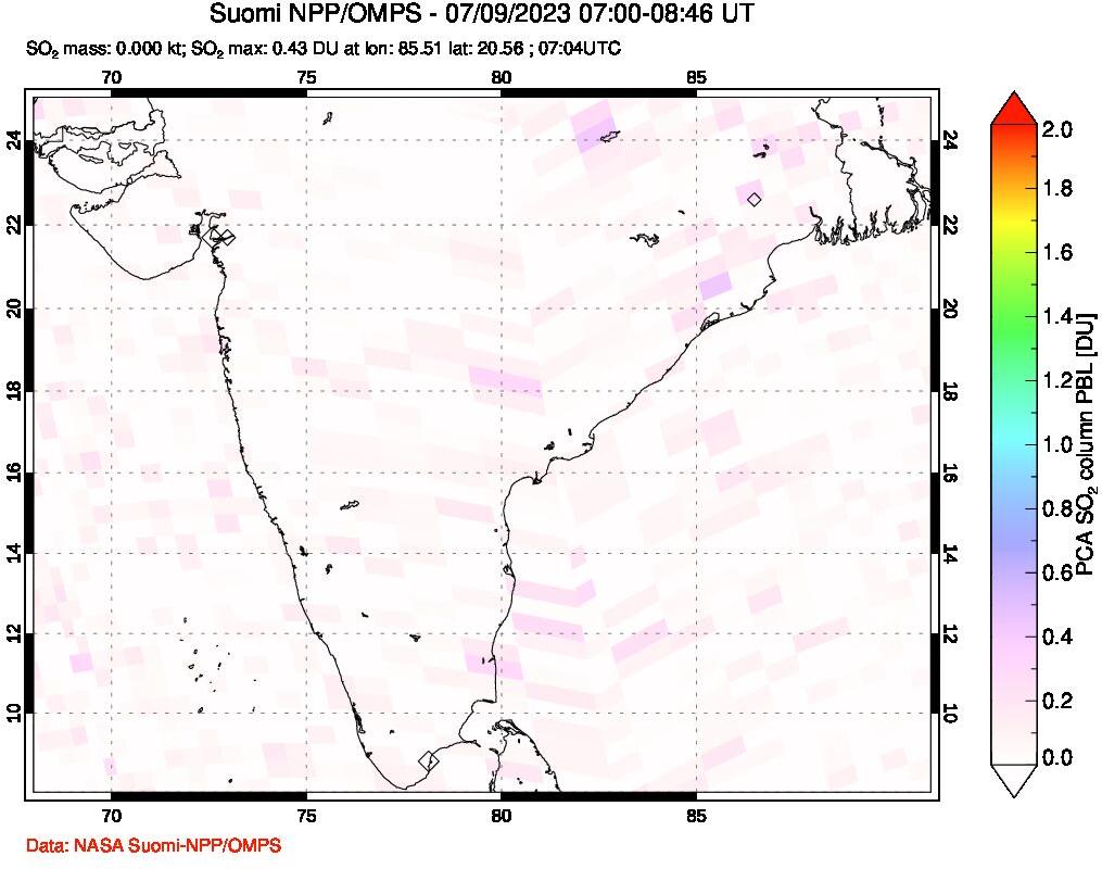 A sulfur dioxide image over India on Jul 09, 2023.