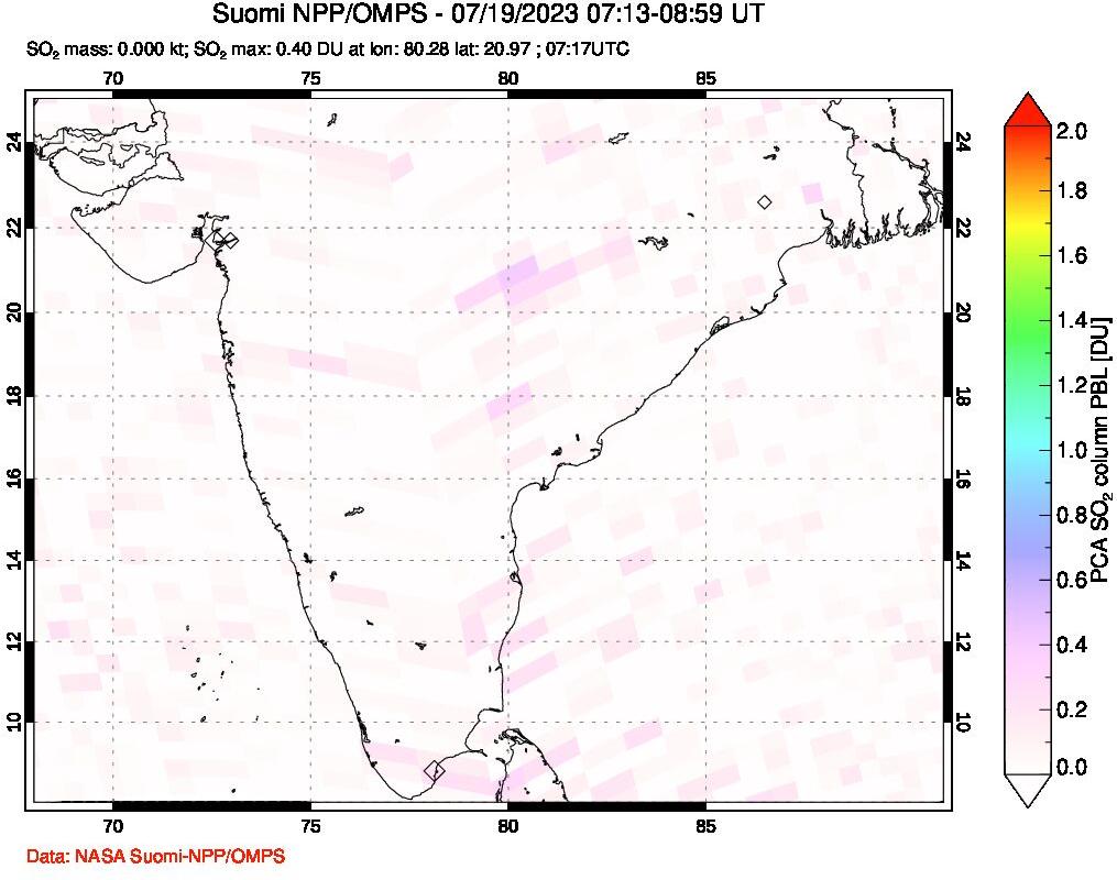 A sulfur dioxide image over India on Jul 19, 2023.