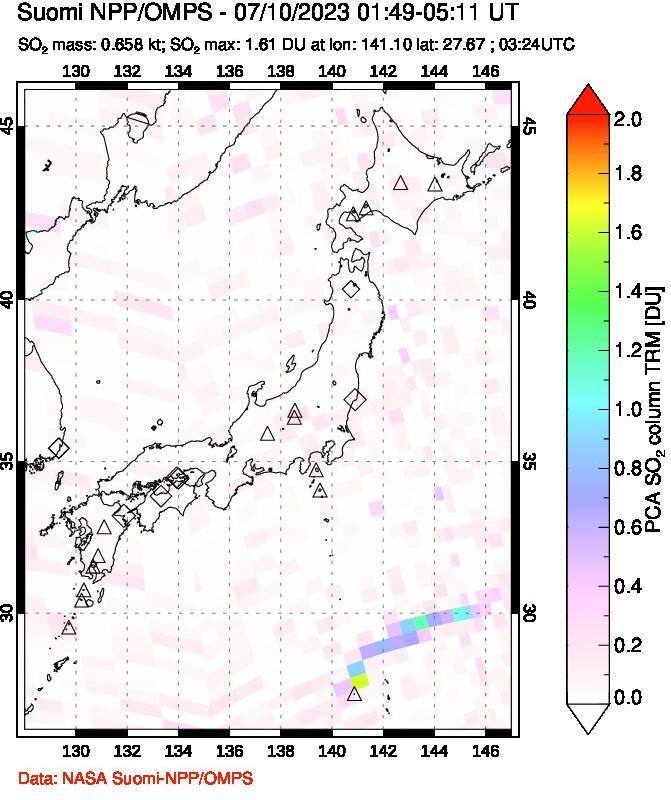 A sulfur dioxide image over Japan on Jul 10, 2023.