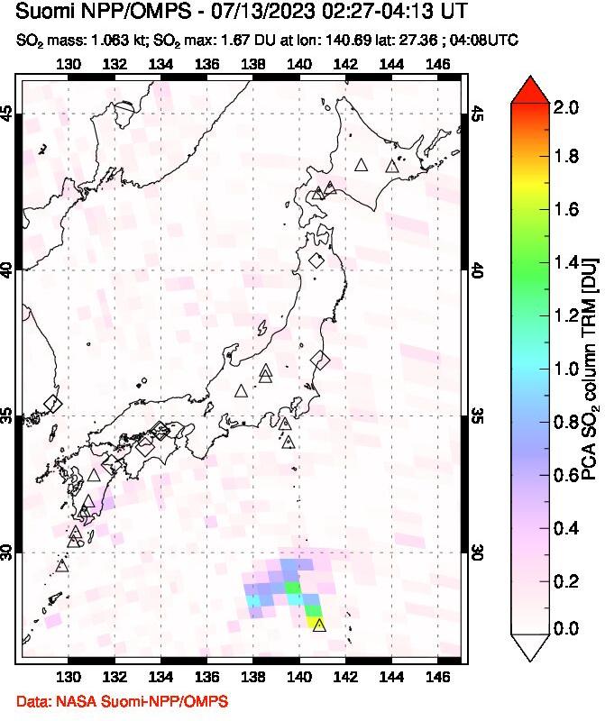 A sulfur dioxide image over Japan on Jul 13, 2023.