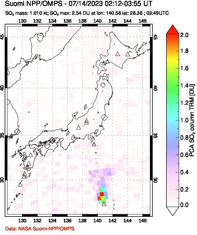 A sulfur dioxide image over Japan on Jul 14, 2023.