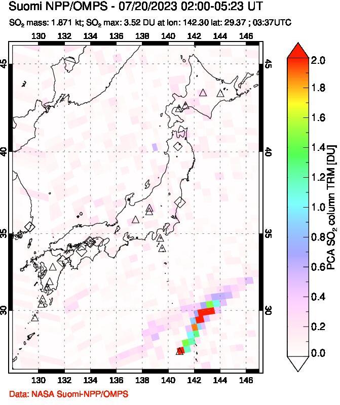 A sulfur dioxide image over Japan on Jul 20, 2023.