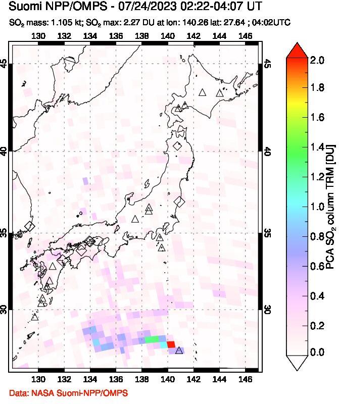 A sulfur dioxide image over Japan on Jul 24, 2023.