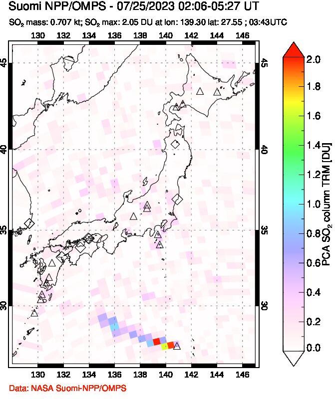 A sulfur dioxide image over Japan on Jul 25, 2023.