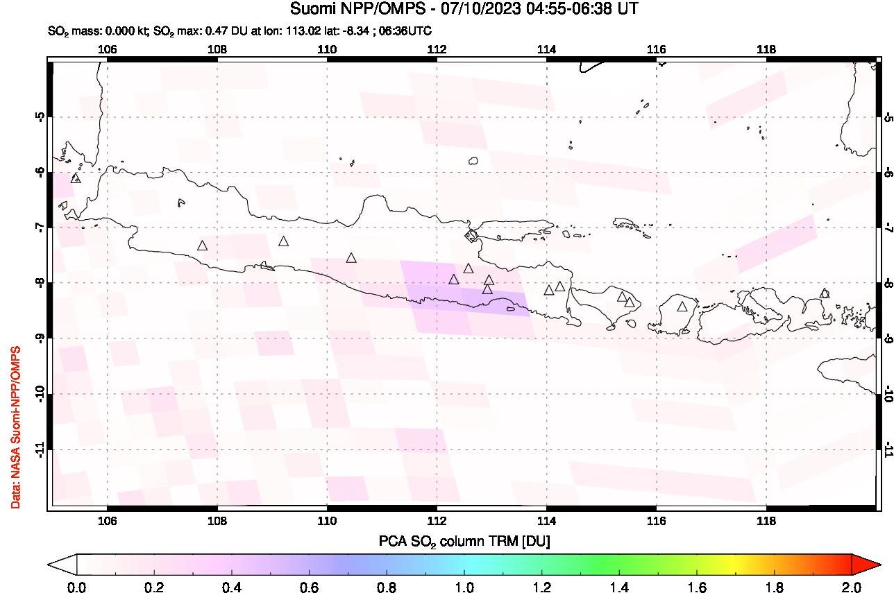 A sulfur dioxide image over Java, Indonesia on Jul 10, 2023.