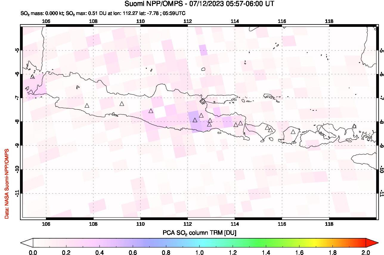 A sulfur dioxide image over Java, Indonesia on Jul 12, 2023.