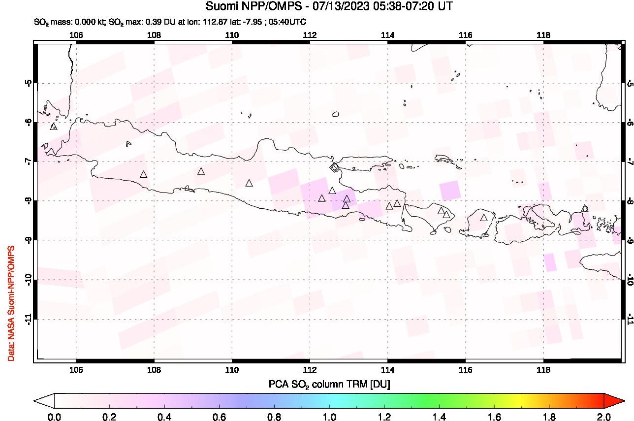 A sulfur dioxide image over Java, Indonesia on Jul 13, 2023.
