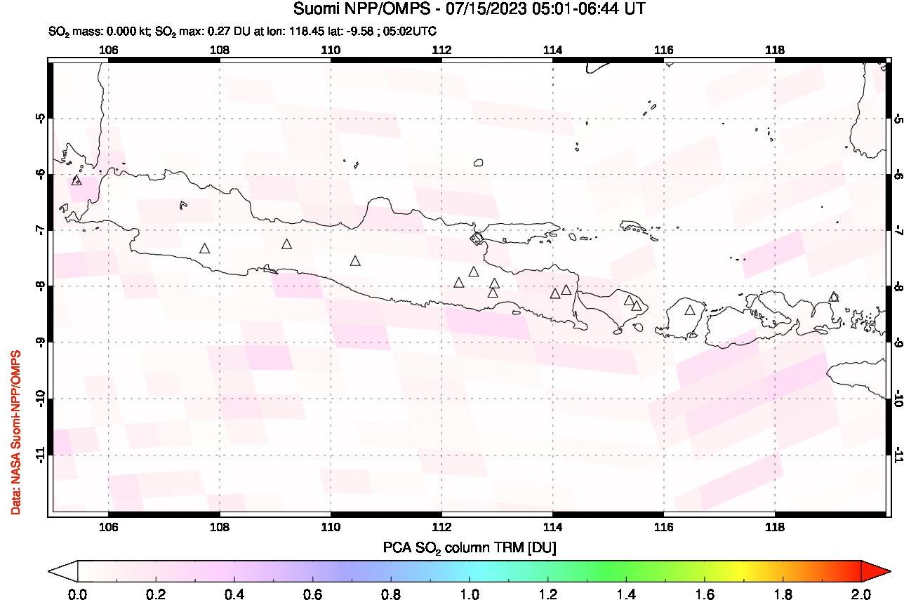 A sulfur dioxide image over Java, Indonesia on Jul 15, 2023.