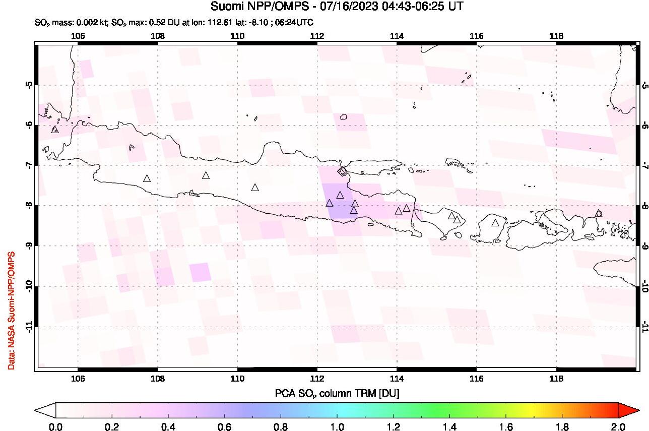 A sulfur dioxide image over Java, Indonesia on Jul 16, 2023.