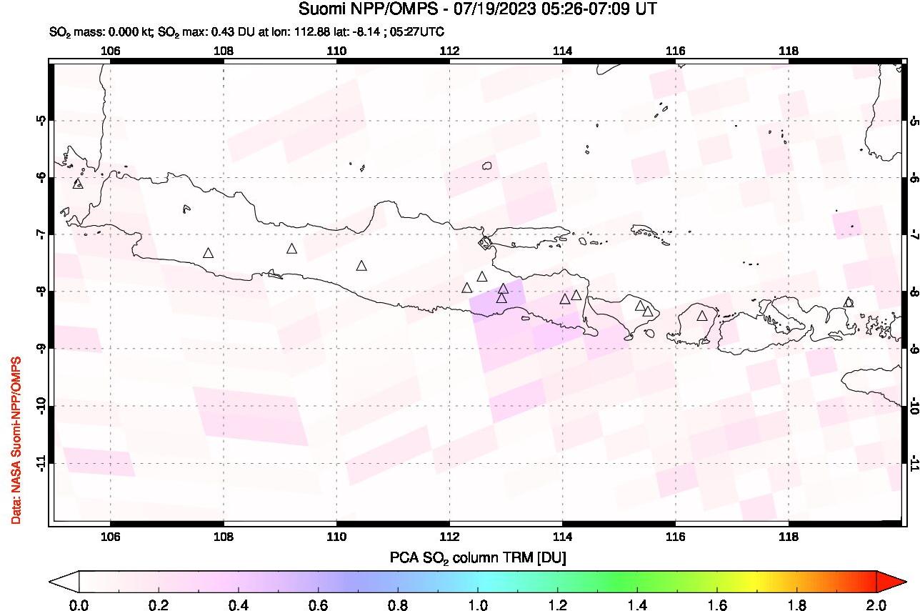 A sulfur dioxide image over Java, Indonesia on Jul 19, 2023.