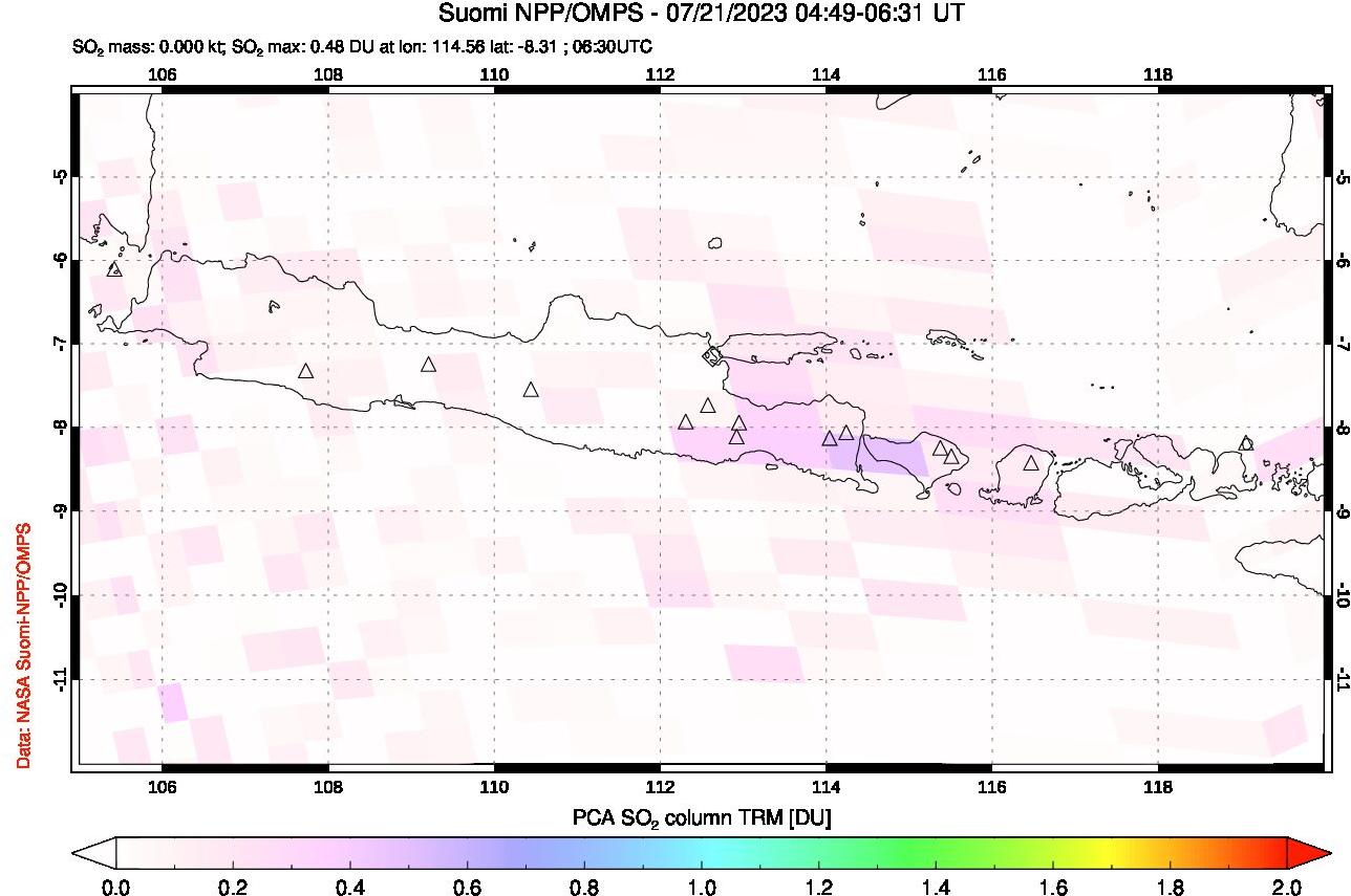 A sulfur dioxide image over Java, Indonesia on Jul 21, 2023.