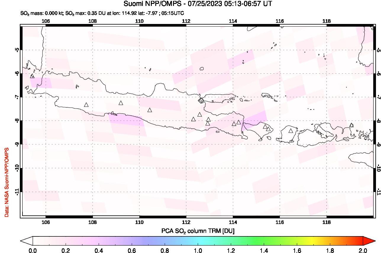 A sulfur dioxide image over Java, Indonesia on Jul 25, 2023.