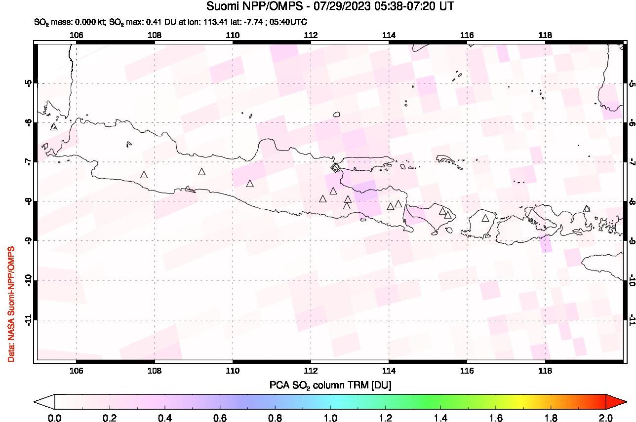 A sulfur dioxide image over Java, Indonesia on Jul 29, 2023.