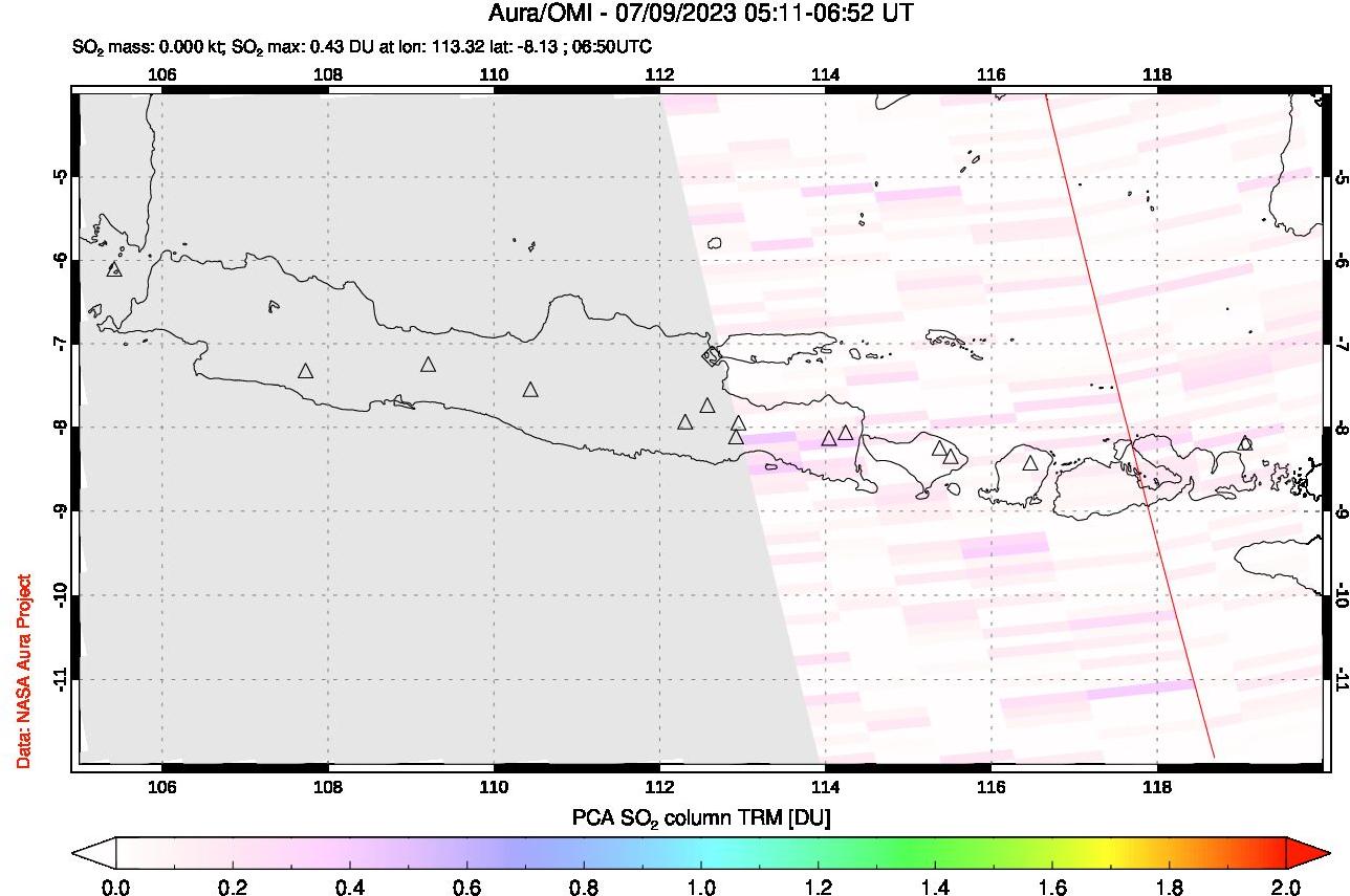 A sulfur dioxide image over Java, Indonesia on Jul 09, 2023.