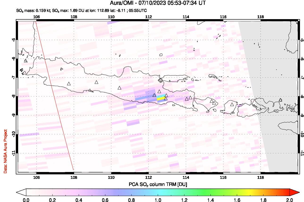 A sulfur dioxide image over Java, Indonesia on Jul 10, 2023.