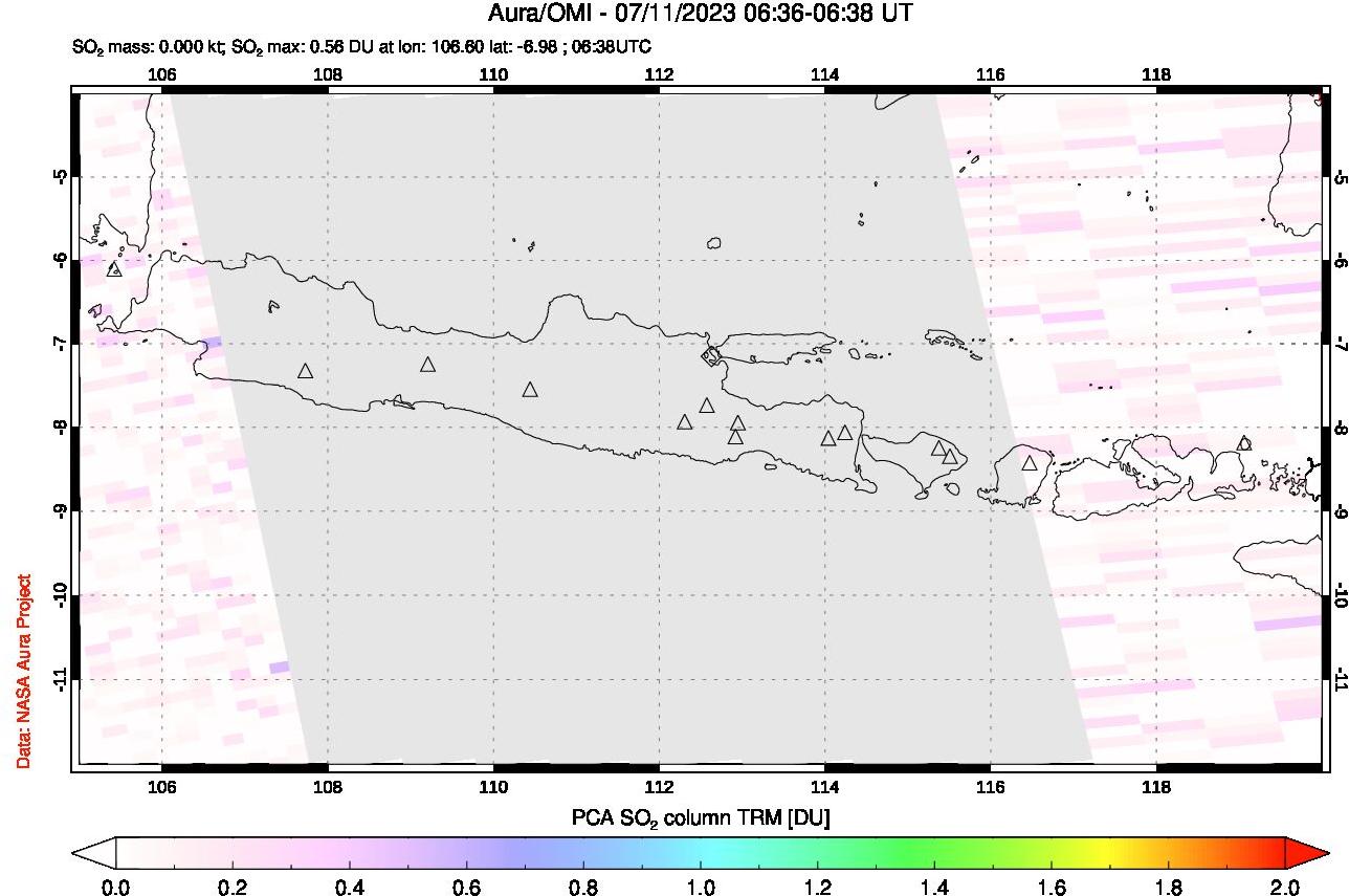 A sulfur dioxide image over Java, Indonesia on Jul 11, 2023.