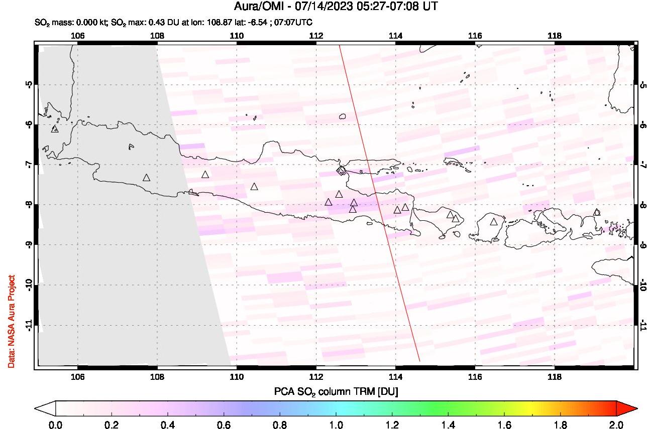 A sulfur dioxide image over Java, Indonesia on Jul 14, 2023.