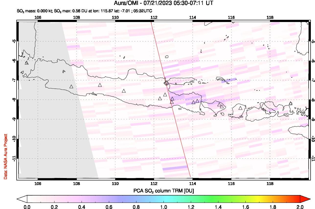 A sulfur dioxide image over Java, Indonesia on Jul 21, 2023.